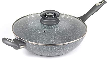 Salter BW02772G Marble Collection Forged Aluminium Non Stick Wok, 28 cm, Grey