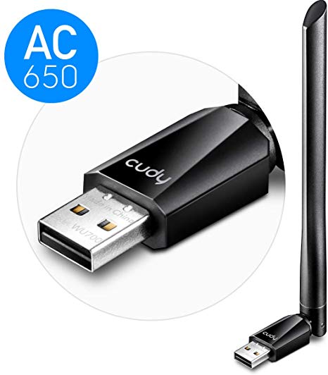 Cudy WU700 AC 650Mbps High Gain USB WiFi Adapter for PC, 5GH /2.4GHz WiFi Dongle, USB Wireless Adapter for Desktop/Laptop, Compatible with Windows 7/8 / 8.1/10, mac OS, Linux.