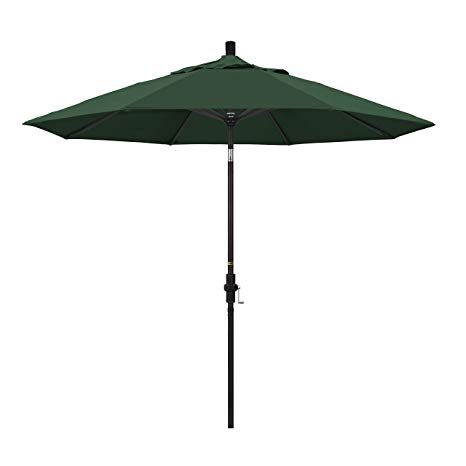 California Umbrella 9' Round Aluminum Market Umbrella, Crank Lift, Collar Tilt, Bronze Pole, Hunter Green Olefin