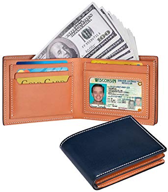 GRM Mens Wallet Genuine Leather Bifold Wallet Minimalist Slim Front Pocket Wallet Card Holder with ID Window