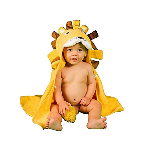 Myang Baby Unisex Baby Animal Face Hooded Towel, Pretty Lion 1-Pack, One Size