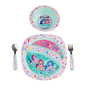 The First Years My Little Pony Mealtime Toddler Feeding Set - Includes Dishwasher Safe Toddler Plate, Bowl, Fork, and Toddler Spoon - 4 Count