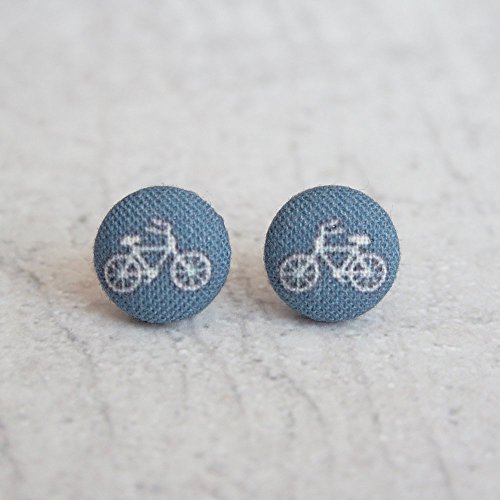 Navy Bike Fabric Button Earrings