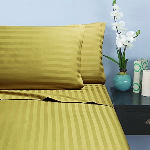 Elegant Comfort 1500 Thread Count -DAMASK STRIPES- Egyptian Quality Luxurious Silky Soft WRINKLE & FADE RESISTANT 4 pc Sheet set, Deep Pocket Up to 16" - Full Gold