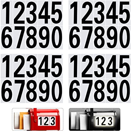 40 Pieces Reflective Mailbox Number Sticker Decal Adhesive Reflective Address Numbers Number 0-9 Waterproof and Fade-Resistant for Window, Signs, Door, Cars (White, Black, 3 Inch)