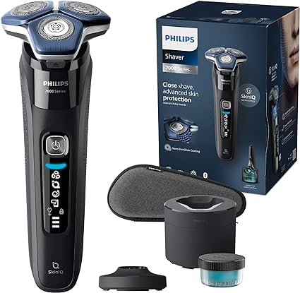 Philips Shaver Series 7000 - Wet & Dry Mens Electric Shaver with SkinIQ Technology, Pop-up Trimmer, Charging Stand, Travel Case, Quick Clean Pod and Quick Clean Cartridge (Model S7886/55)