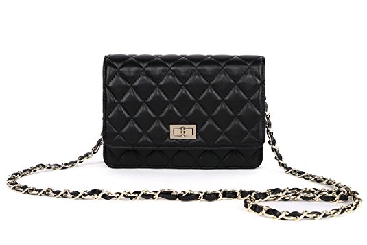 Gemate Women's Genuine Leather Quilted Chain Shoulder Bag