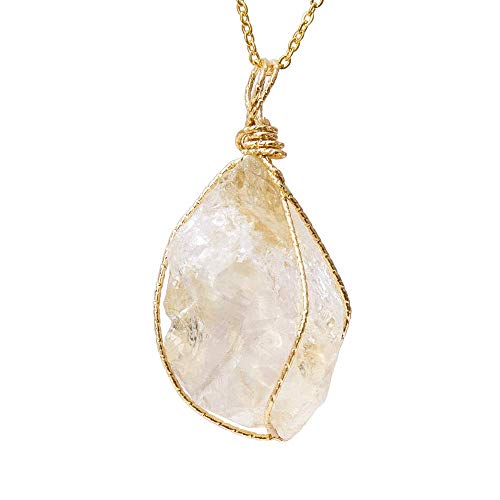 CXD-GEM Wire Wrapped Raw Gemstone Crystal Pendant Necklace Handmade Natural Healing Crystal Jewelry for Women