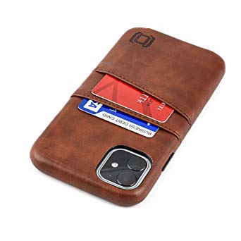 Dockem Exec M2 Card Case for iPhone 11 (6.1): Built-in Invisible Metal Plate, Designed for Magnetic Mounting: Slim Synthetic Leather Wallet Case with 2 Card Holder Slots, M-Series (Brown)
