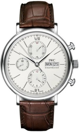 IWC Portofino Silver Dial Chronograph Brown Leather Mens Watch IW391007