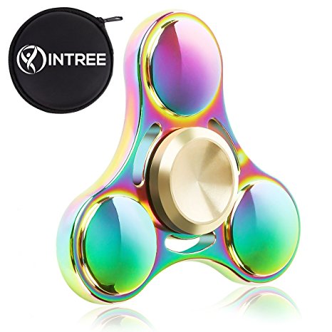 InTree Fidget Toy Hand Spinner Rainbow, Super Fast 6 - 8 Minutes Spin, Metal Tri-Spinner EDC Hand Finger Spinner with Case