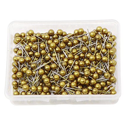 VAPKER 1/8 Inch Map Tacks Round Plastic Head Push pins with Stainless Point(Box of 300 Gold Color pins)