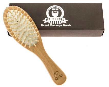 Mr Rugged Massage Brush - Natural Wood Bristles Help Exfoliate, Detangle, and Increase Blood Circulation To The Beard For Stronger and Healthier Beard Growth