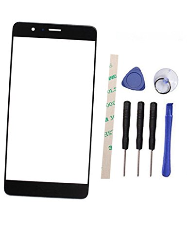 Outer Screen Front Glass Lens Replacement For Huawei Honor 8 Honor8 (Not LCD and Not digitizer) with Adhesive Preinstalled (black)