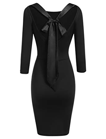 ACEVOG Womens Vintage Style Boat Neck Swing Bow Bodycon Party Swing Dress