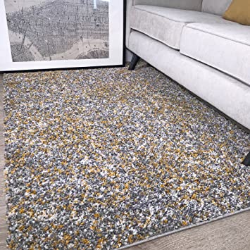 Murano Mottled Speckled Mixed Tonal Design Ochre Yellow Mustard Gold and Cream Grey Rug