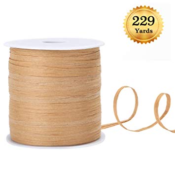 Whaline 229 Yards Raffia Paper Ribbon Craft Packing Paper Twine for Festival Gifts, DIY Decoration and Weaving, 1/4 inch Width (Kraft)