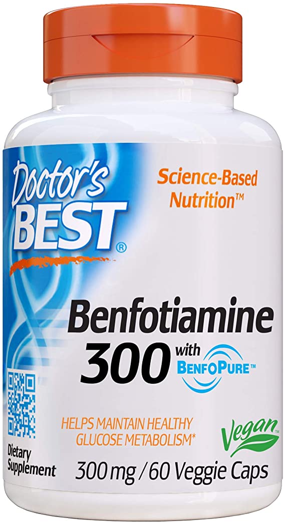 Doctor's Best Benfotiamine, Non-GMO, Vegan, Gluten Free, Soy Free, Helps Maintain Blood Sugar Levels, 300 mg, 60 Veggie Caps (DRB-00270)