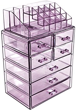 Sorbus Sorbus Acrylic Cosmetic Makeup and Jewelry Storage Case Display - Spacious Design - Great for Bathroom, Dresser, Vanity and Countertop (3 Large, 4 Small Drawers, Purple)