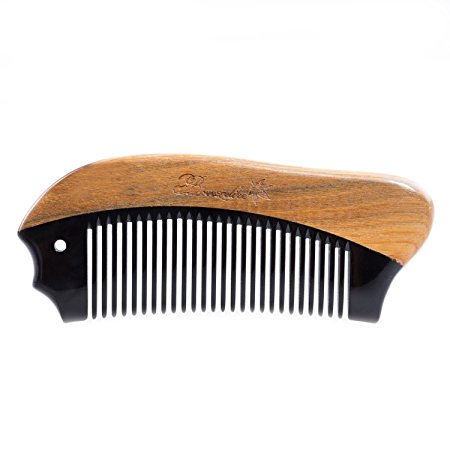 Breezelike Wooden Hair and Beard Comb - No Static Natural Sandalwood Horn Comb - Handmade Detangling Pocket Comb with Premium Giftbox
