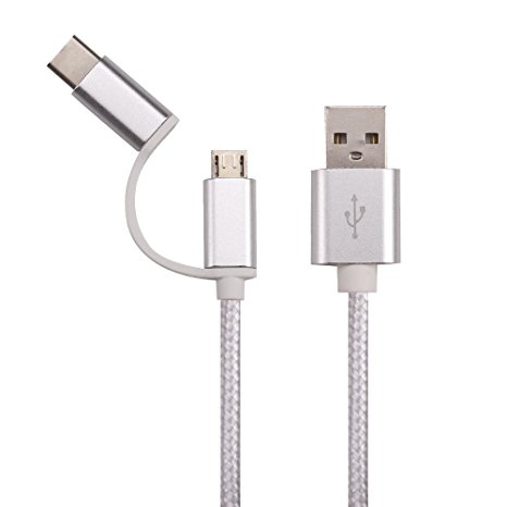 Boweike 2 in 1 Type C USB 3.1 With Micro USB Charger Cable for Samsung S6 Note 5 Nokia N1 Le Pro Max OnePlus 2 ZUK Z1 Lumia 950XL etc (Silver)