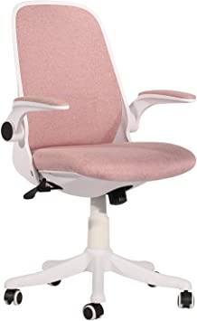 VECELO Comfortable Home Office, Ergonomic Flip-up Arms and Adjustable Height for Swivel Task/Work, Mid Back Chair, Pink, 39" H