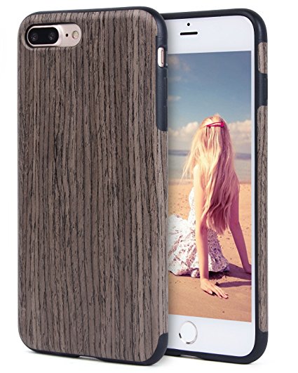 iPhone 7 Plus Case, Imikoko™ TPU Rubber Unique Slim Soft Rubberized Natural Wood Cover Thin Wood Layer over Rubber For iPhone 7 Plus
