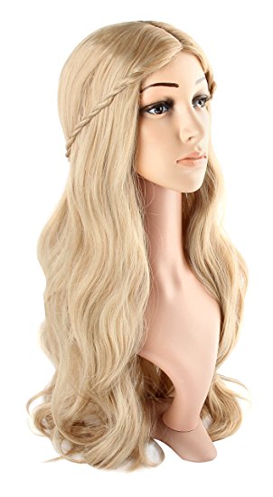 Cosplay Blonde Curly Wig, Women's Long Curly Fancy Dress Wigs Cosplay Costume Ladies Wig Party Wig Natural Looking with Free Wig Cap(Light Blonde)