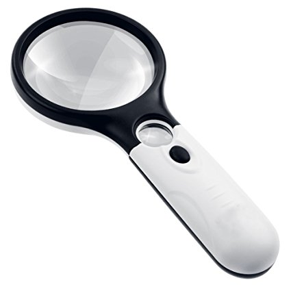 Giveet Magnifying Glass with Light, 3 LED Double Lens 3X 45X Handheld Magnifier for Reading Observing & Antique Jewelry Stamp Collecting Hobbies