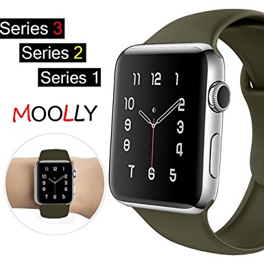 For Apple Watch Band, MOOLLY Soft Silicone iWatch Strap Replacement Sport Band for Apple Watch Band Series 3 Series 2 Series 1 Sport & Edition (GJ38MM-(New)Olive Green)