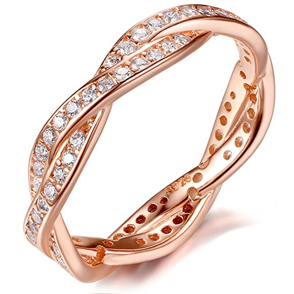 925 Sterling Silver Rose Gold-plated Engagement Wedding Rings with Cubic Zirconia By Presentski