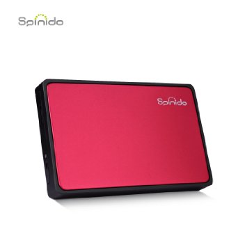 Spinido Aluminum Hard Disk Enclosure Support UASP SATA III USB 3.0/2.0 for 2.5 Inch SSD and HDD - Red