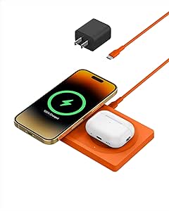 Belkin BoostCharge Pro 2-in-1 Wireless Charging Pad with MagSafe 15W, Fast Charging iPhone Charger Compatible with iPhone 15, 14, 13, and 12 Series, AirPods, and Other MagSafe Enabled Devices - Orange