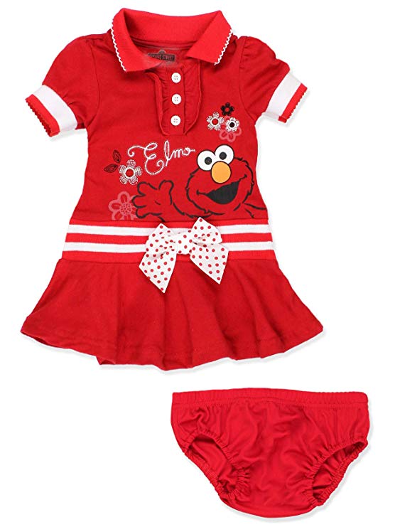 Sesame Street Elmo Baby Toddler Girls Knit Polo Dress with Collar