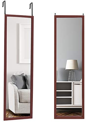 Estilo Over The Door Mirror Full Length Mirror Wall Mirror Shatterproof 47”x 13” (Cherry)