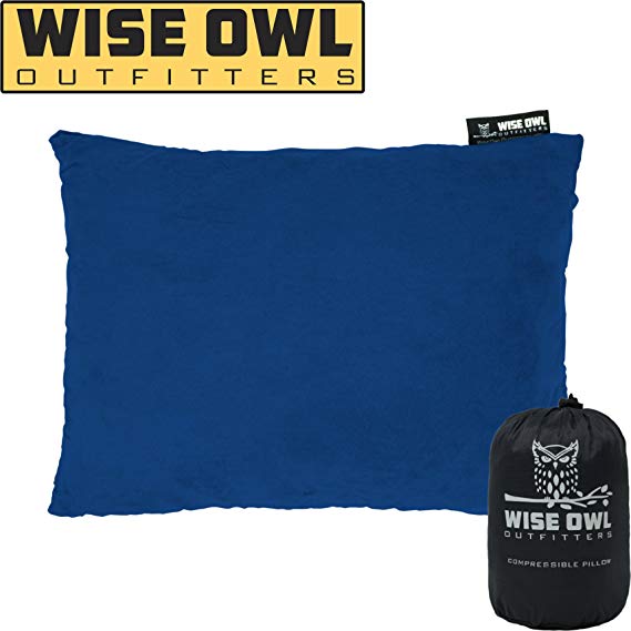 Wise Owl Outfitters Camping Pillow Compressible Foam Pillows – Use When Sleeping in Car, Plane Travel, Hammock Bed & Camp – Adults & Kids - Compact Small & Large Size - Portable Bag