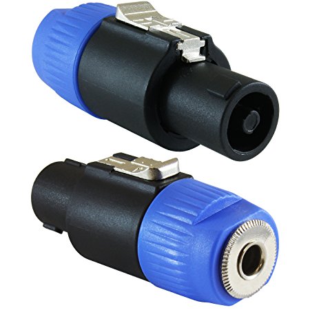 GLS Audio Speaker Plug Adapter 1/4" to Twist Lock 4 Pole & 2 Pole - Compatible with Neutrik Speakon NA4LJ, NA4LJX, NL4MP, NL4MPR, NL4FC, NL4FX, NL4 & NL2 Series, NL2FC, Speak-On - 2 PACK