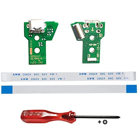 Rinbers Pack of 2 JDS-040 FJDS-040 Replacement Charging Port Micro USB Adaptor Charger Socket Circuit Board with 12 Pin Flex Cable for Sony PS4 4th Gen DualShock 4 Controller