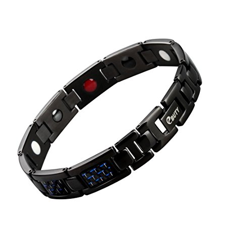Stainless Steel Blue Carbon Fiber 4 Element Magnetic Bracelet in Gift box with Free Link Removal Tool