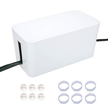 Cable Management System, 9.3 Inch Box. Including Cord organizer Clips and Wire arranging Ties (White).