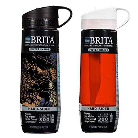 Brita Hard Sided Water Bottle with Filter, BPA Free (1 Black & 1 Red)