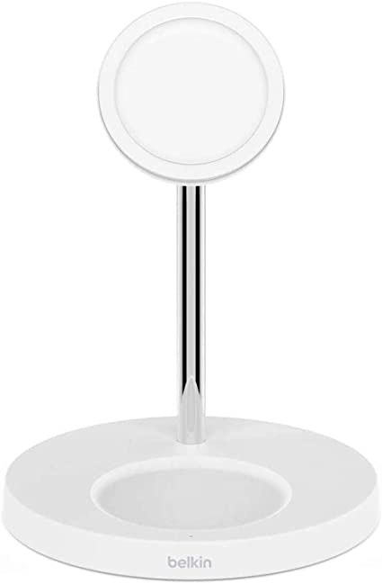 Belkin 2-in-1 Wireless Charger with MagSafe, (15W Fast Charging iPhone Charger Stand for iPhone 12 Series, Airpods and Other MagSafe Enabled Devices with Included Power Adapter) -White