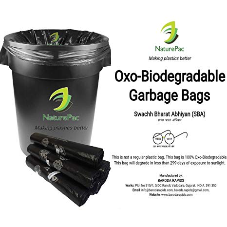 Garbage Bags Biodegradable Medium Size for Home,Office,Premium Black (48 cm x 56 cm),Biodegradable Garbage Bags/Trash bags/Dustbin bags/100% biodegradable tested garbage bags (180 bags) by NATUREPAC.