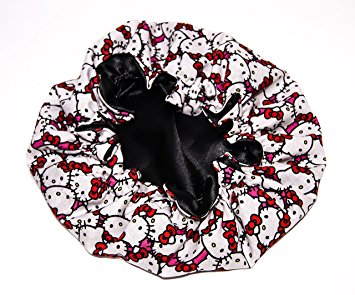 HANDCRAFTED BLACK Reversible Kids and toddlers SATIN BONNETs are lined with HELLO KITTY Fabic (MADE IN USA) (KIDS HELLO KITTY, BLACK)