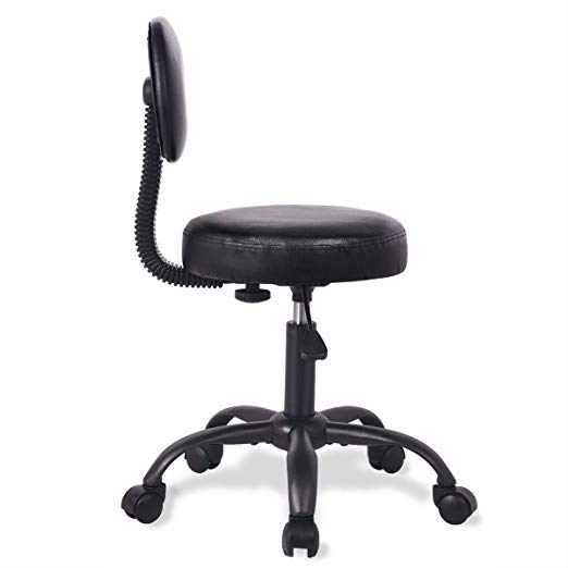 UREST Adjustable Stool Chair with Back Swivel Hydraulic Rolling Office Chair with Metal Wheels in Black