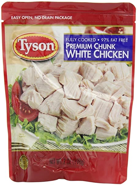 Tyson, Premium Chunk White Chicken, Fully Cooked, 97% Fat Free, 7oz Pouch (Pack of 6) - SET OF 4