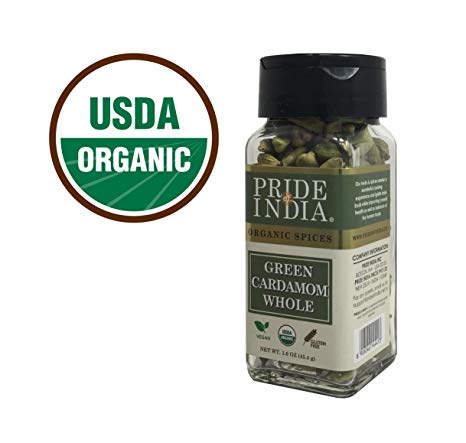 Pride Of India - Organic Green Cardamom Whole- 1.6 oz (45 gm) Dual Sifting Jars - Authentic Indian Green Pods - Best added to Rice, Tea - BUY 1 GET 1 FREE (MIX AND MATCH - PROMO APPLIES AT CHECKOUT)