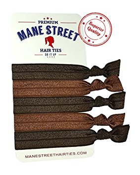 HAIR TIES (BRUNETTE) - Mane Street Hair Ties - Best Fold Over Elastic Material On The Market - No Tug Knotted Elastic Ribbon - Prevents Ponytail Holder Headache - Heat Sealed Ends TOP-SELLER