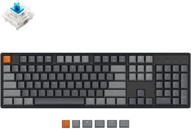 Keychron K10 Full Size 104 Keys Bluetooth Wireless/USB Wired Mechanical Gaming Keyboard for Mac with Gateron G Pro Blue Switch/RGB Backlight/Multitasking Computer Keyboard for Windows, Aluminum Frame