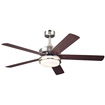 Westinghouse 7247700 Castle Two-Light Reversible Five-Blade Indoor Ceiling Fan, 52-Inch, Brushed Nickel Finish with Opal Frosted Glass